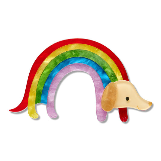 a rainbow shaped object with a dog head