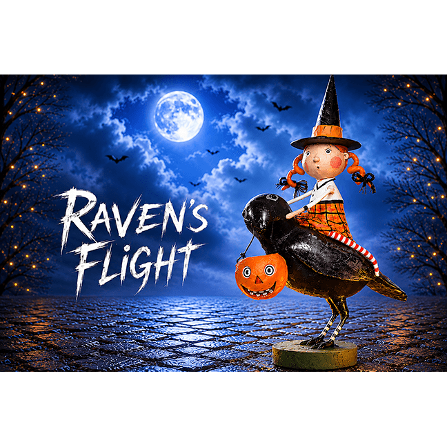 Raven's Flight Halloween Figurine by Lori Mitchell — 7.5-Inch Poly Resin Folk Art Collectible