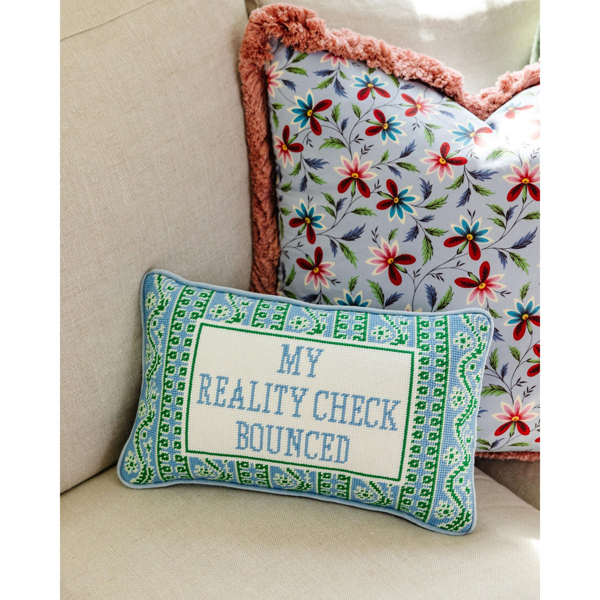 Reality Check Needlepoint Pillow