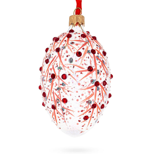 Red Branches Glass Egg Christmas Ornament 4 Inches