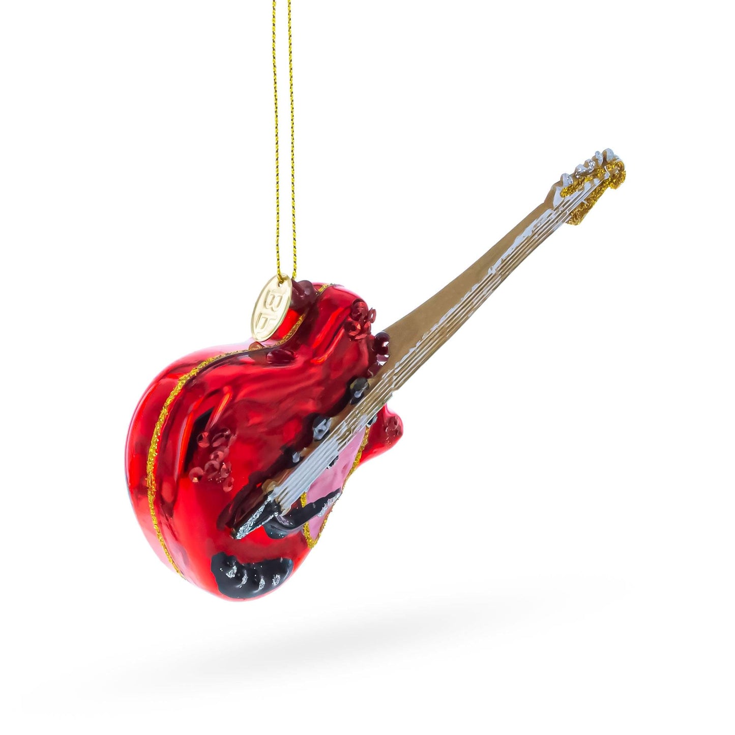 Red Electric Guitar Glass Christmas Ornament