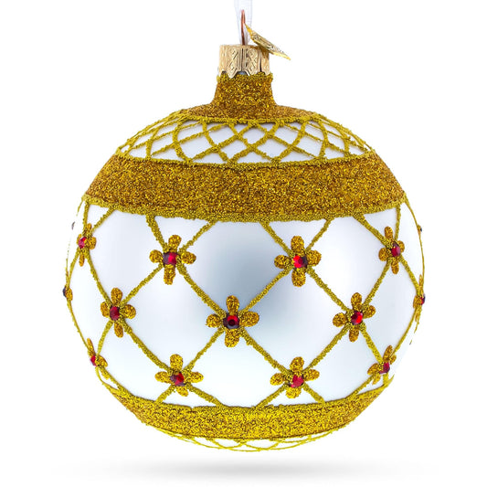Red Jewels Silver Glass Ball Christmas Ornament