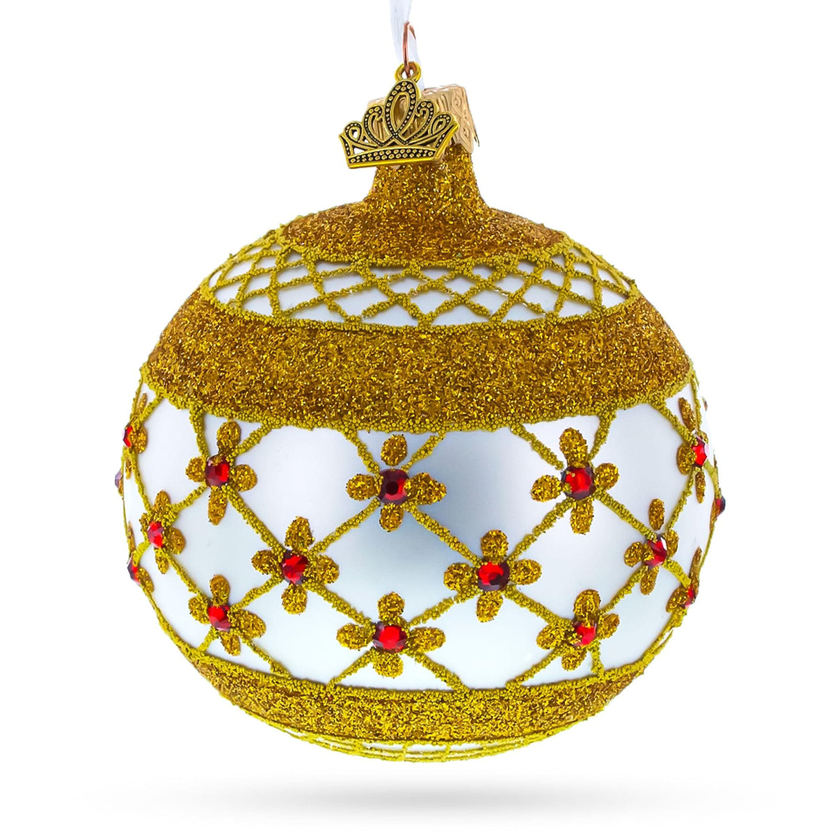 Red Jewels on Silver Glass Ball Christmas Ornament