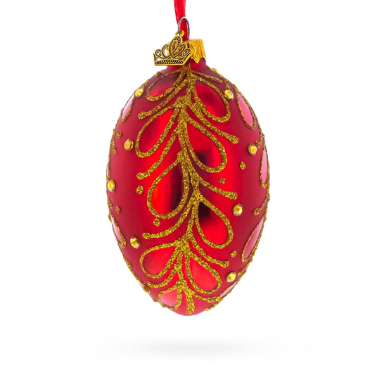 Red Paisley Glass Egg Christmas Ornament 4 Inches
