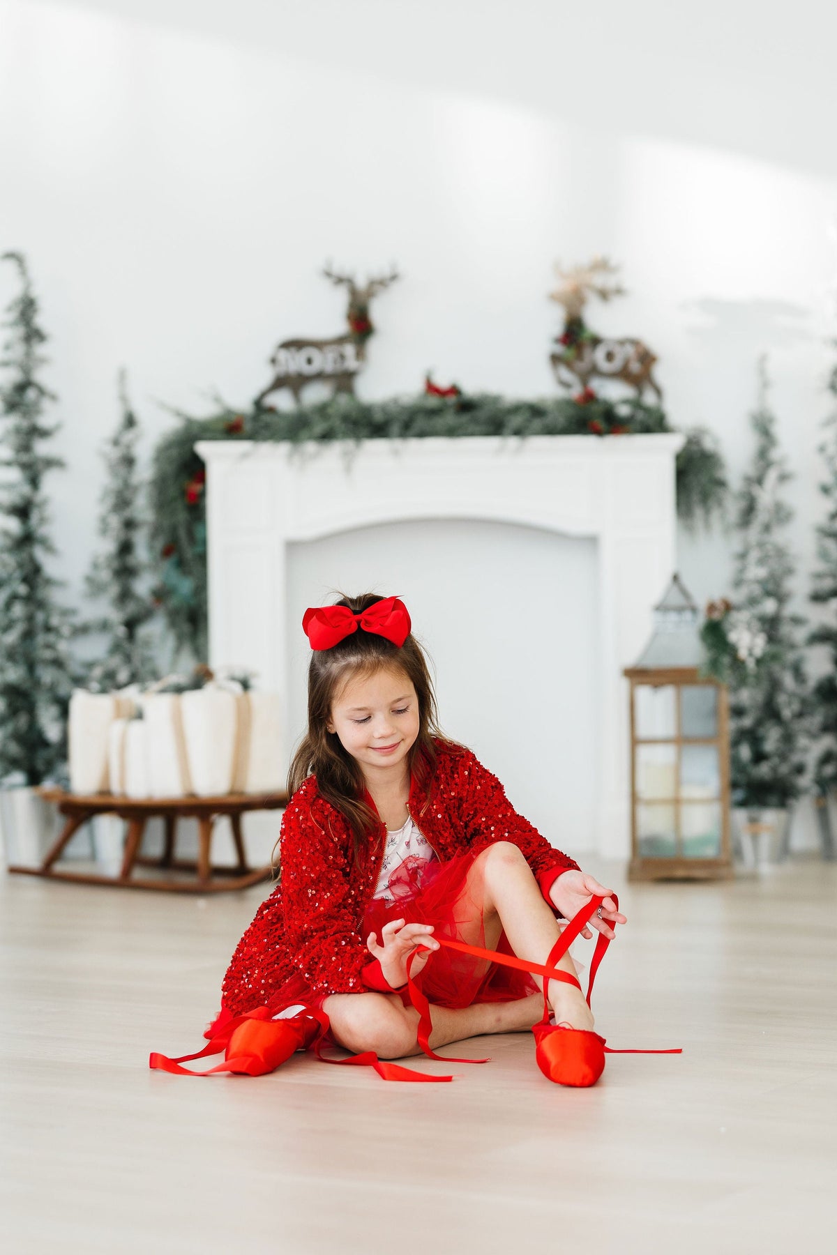 a girl in a red dress