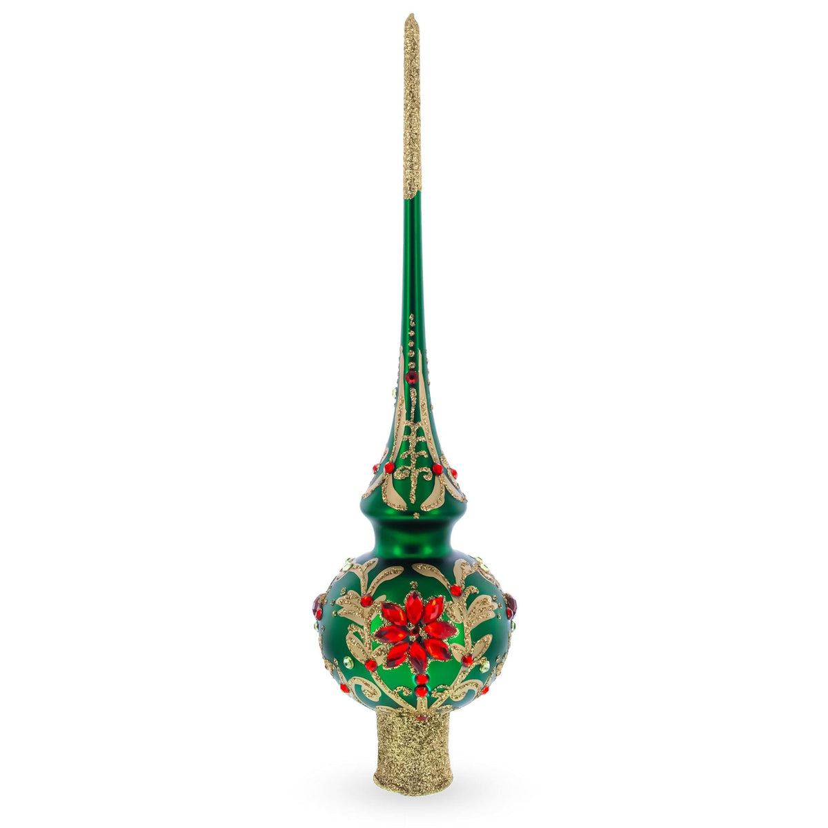 Regal Emerald & Red Glass Christmas Tree Topper 11 Inches