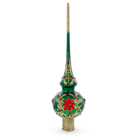 Regal Emerald & Red Glass Christmas Tree Topper 11 Inches