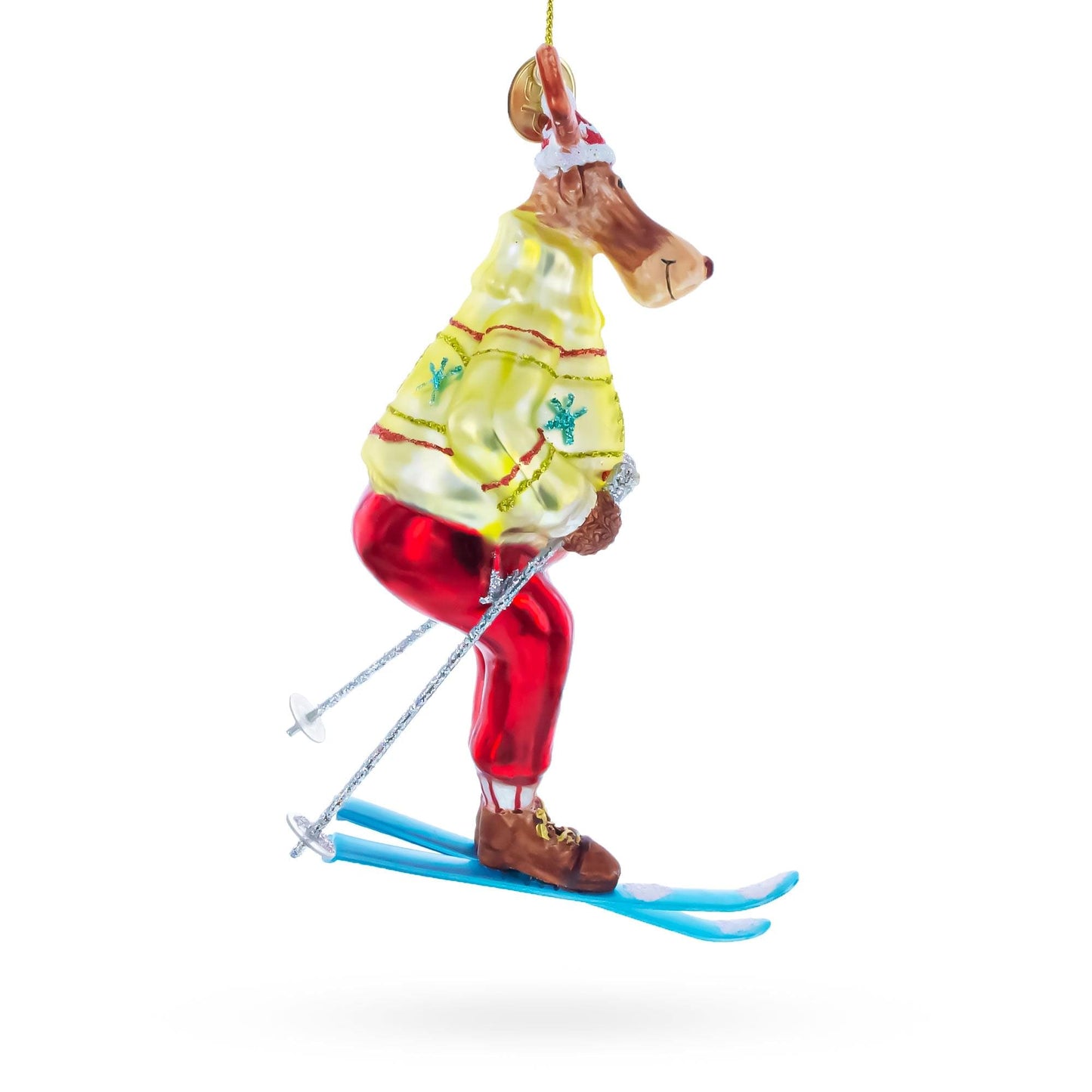 Reindeer Skiing Glass Christmas Ornament