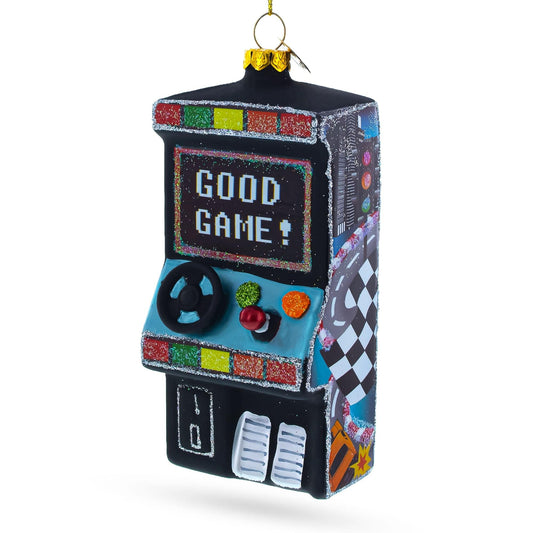 Retro Arcade Machine Glass Christmas Ornament