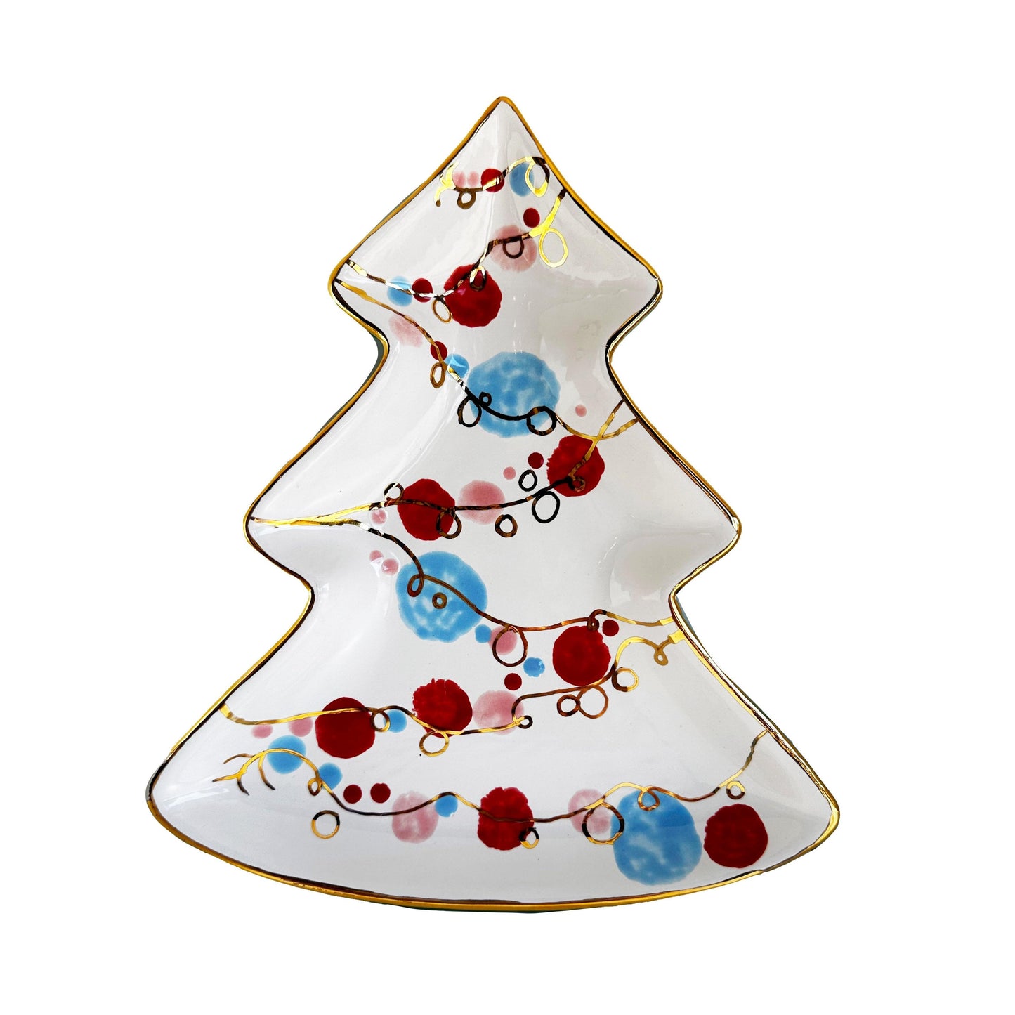 Retro Christmas Tree Dish with 22k Gold Accents