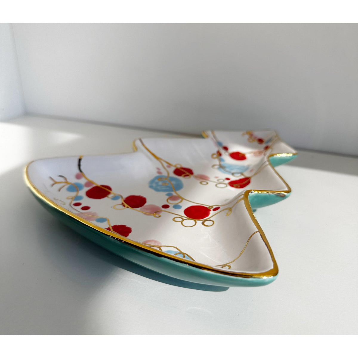Retro Christmas Tree Dish with 22k Gold Accents