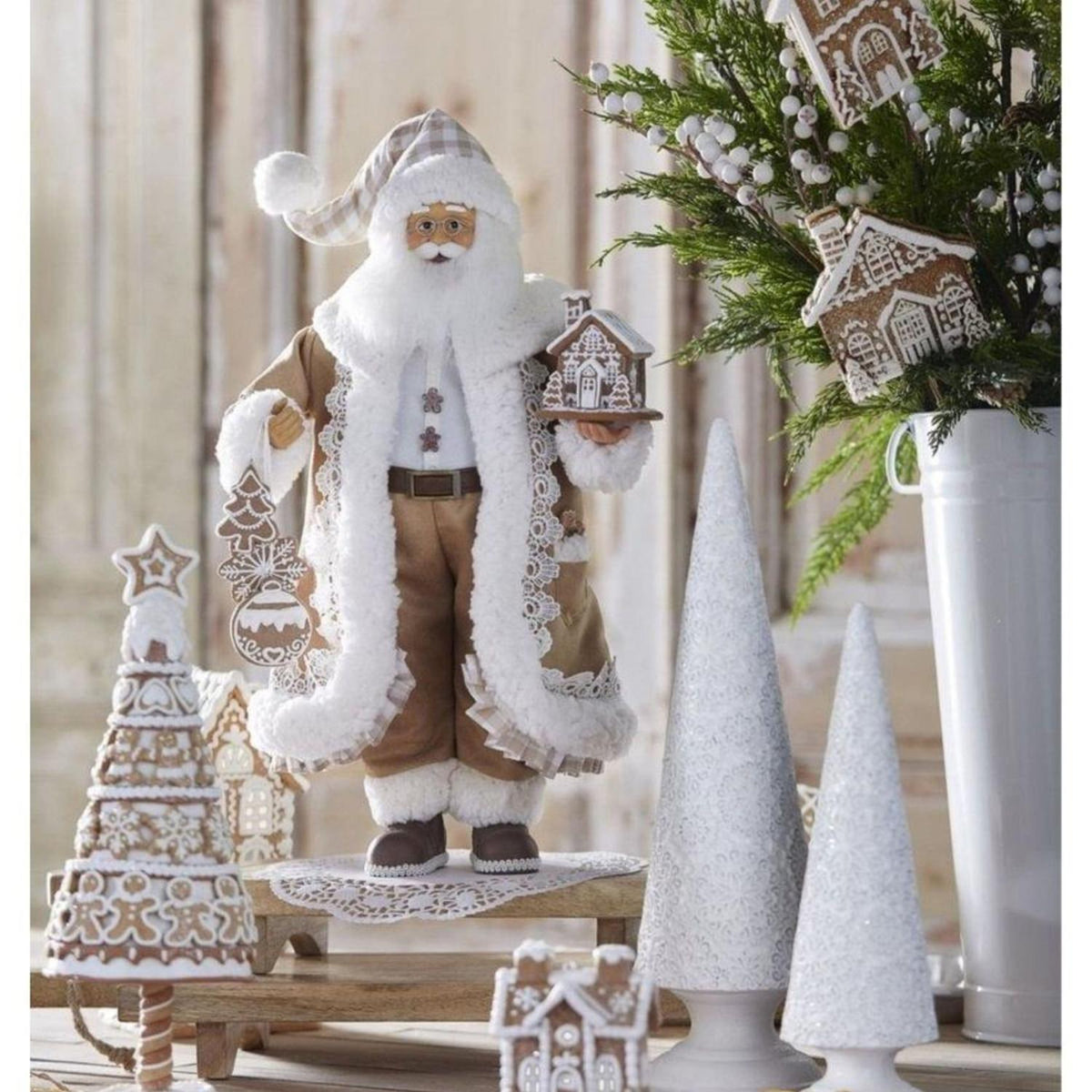 18" Gingham Gingerbread Christmas Santa Figure