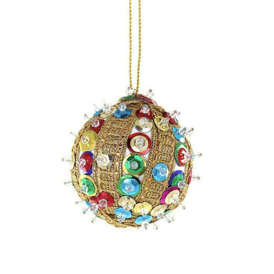 a colorful beaded ornament from a string