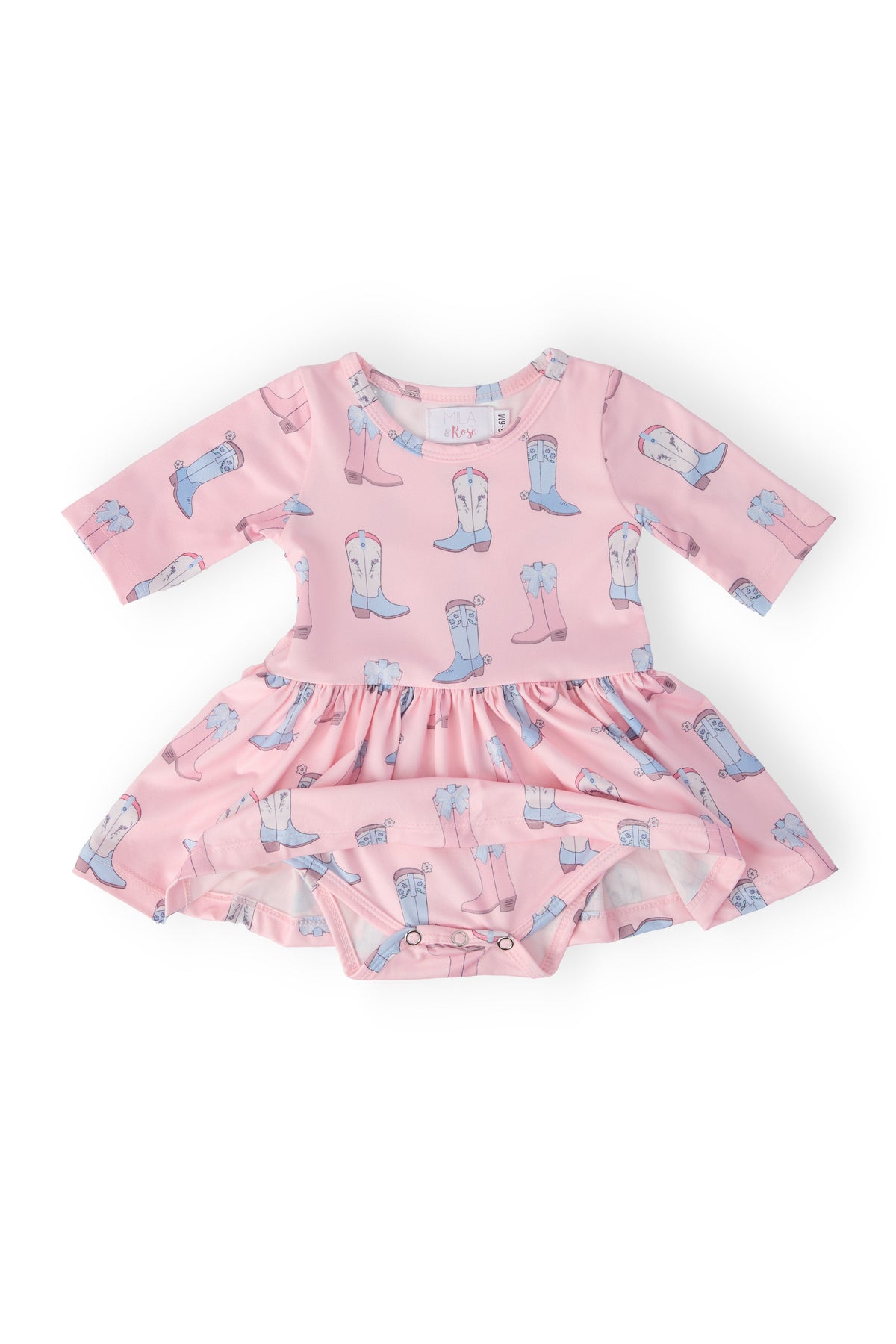 a pink dress with boots on it