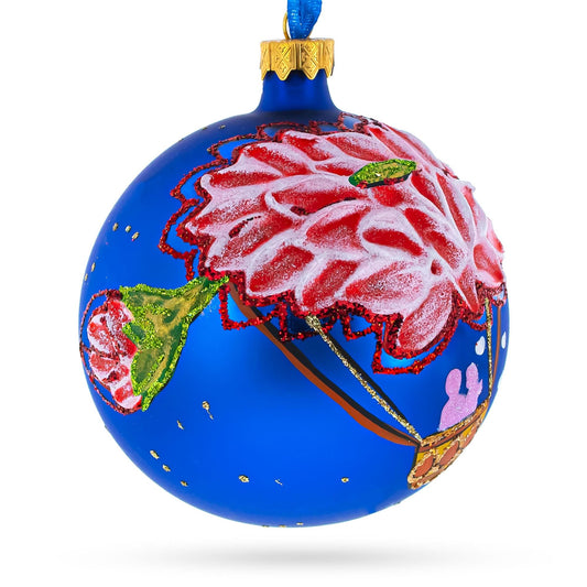 Romantic Hot Air Balloon Design Glass Ball Christmas Ornament 4 Inches