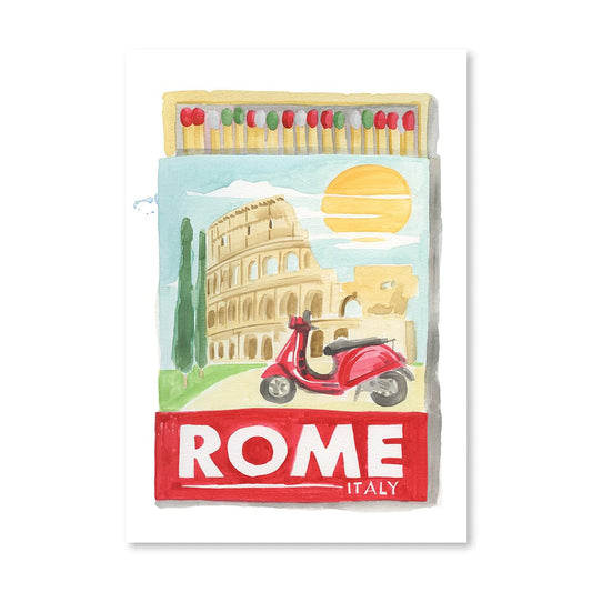 a watercolor of a red scooter and a red box of matches