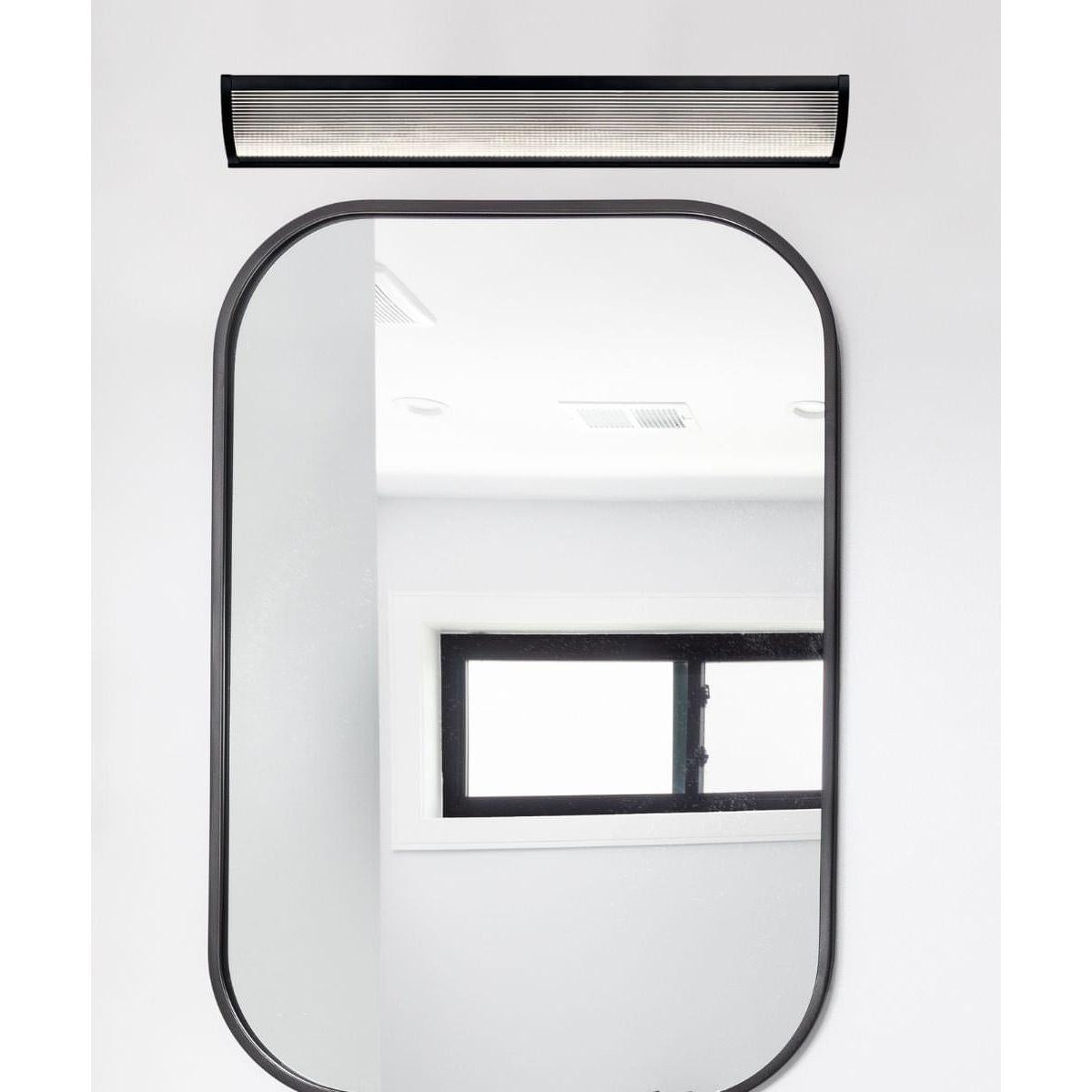 Roone 34"W 1-Light LED  Vanity Bath Light Matte Black Finish, Clear Ribbed Shade by Kichler