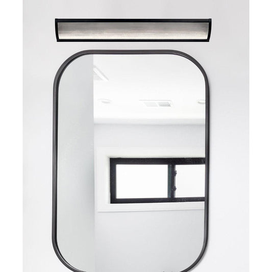 Roone 34"W 1-Light LED  Vanity Bath Light Matte Black Finish, Clear Ribbed Shade by Kichler