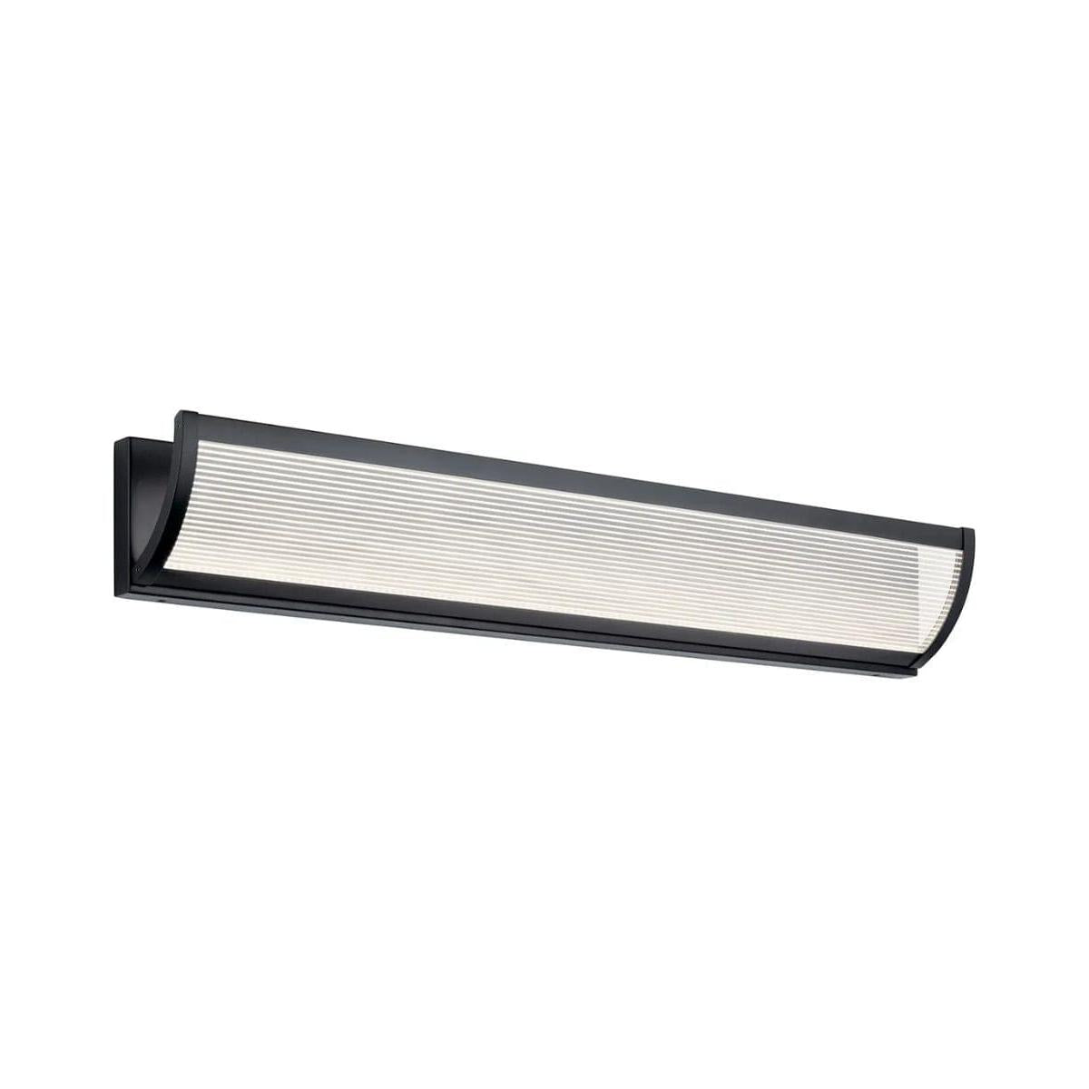 Roone 34"W 1-Light LED  Vanity Bath Light Matte Black Finish, Clear Ribbed Shade by Kichler