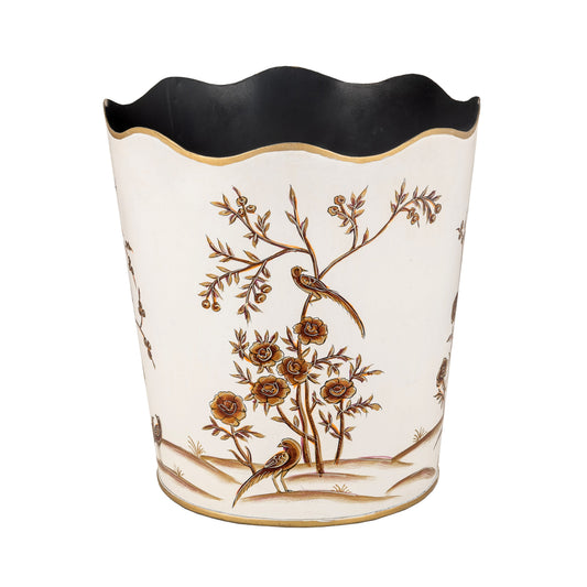 Ivory & Gold Scalloped Wastepaper Basket