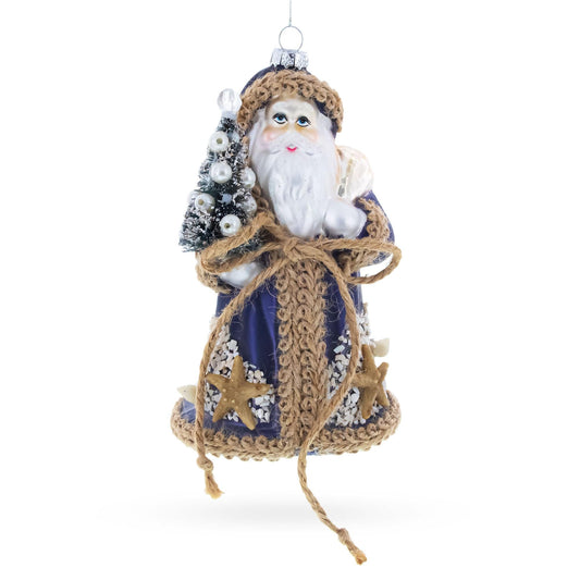 Rustic Coastal Santa with Burlap Accents & Starfish Christmas Ornament