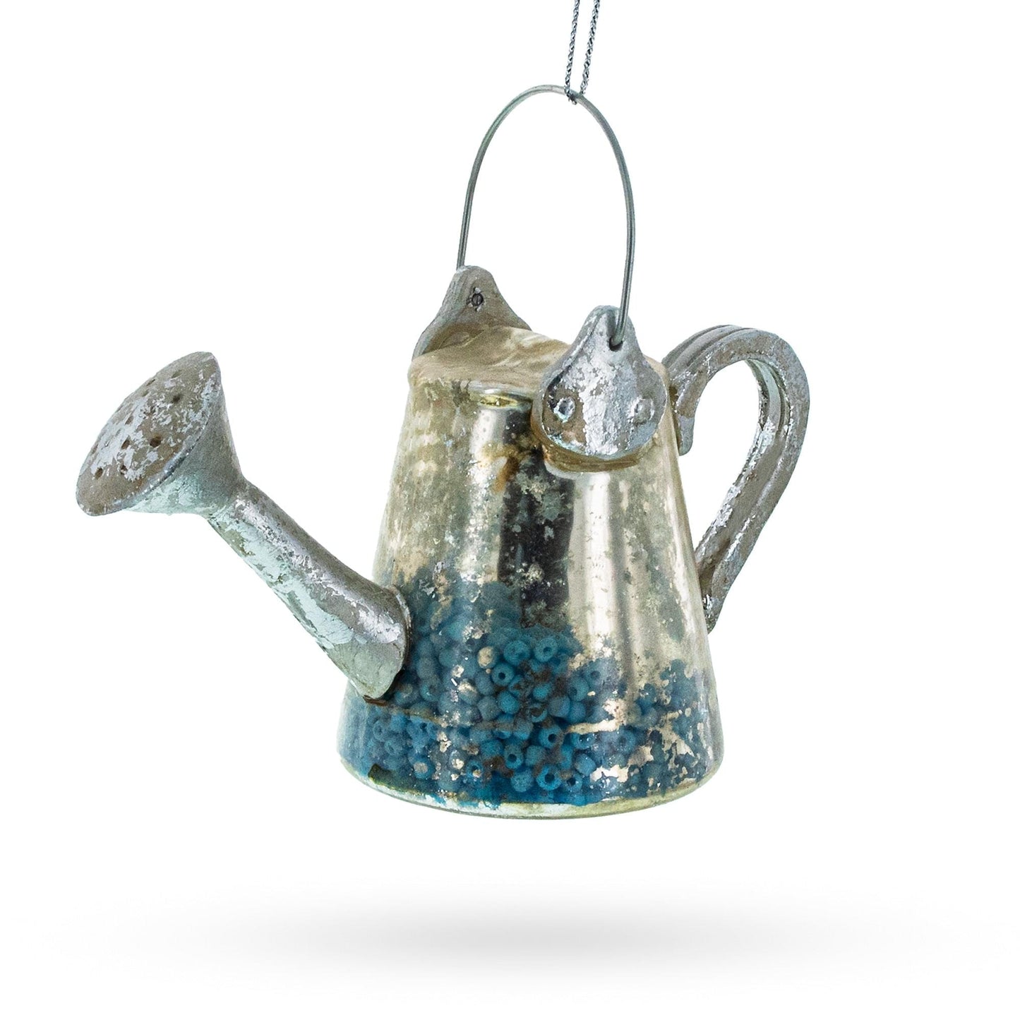 Rustic Metal Watering Can Glass Christmas Ornament