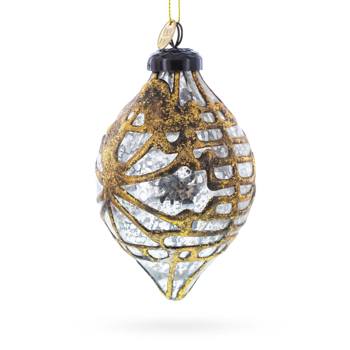Rustic Teardrop with Gold Filigree Clear Glass Christmas Ornament