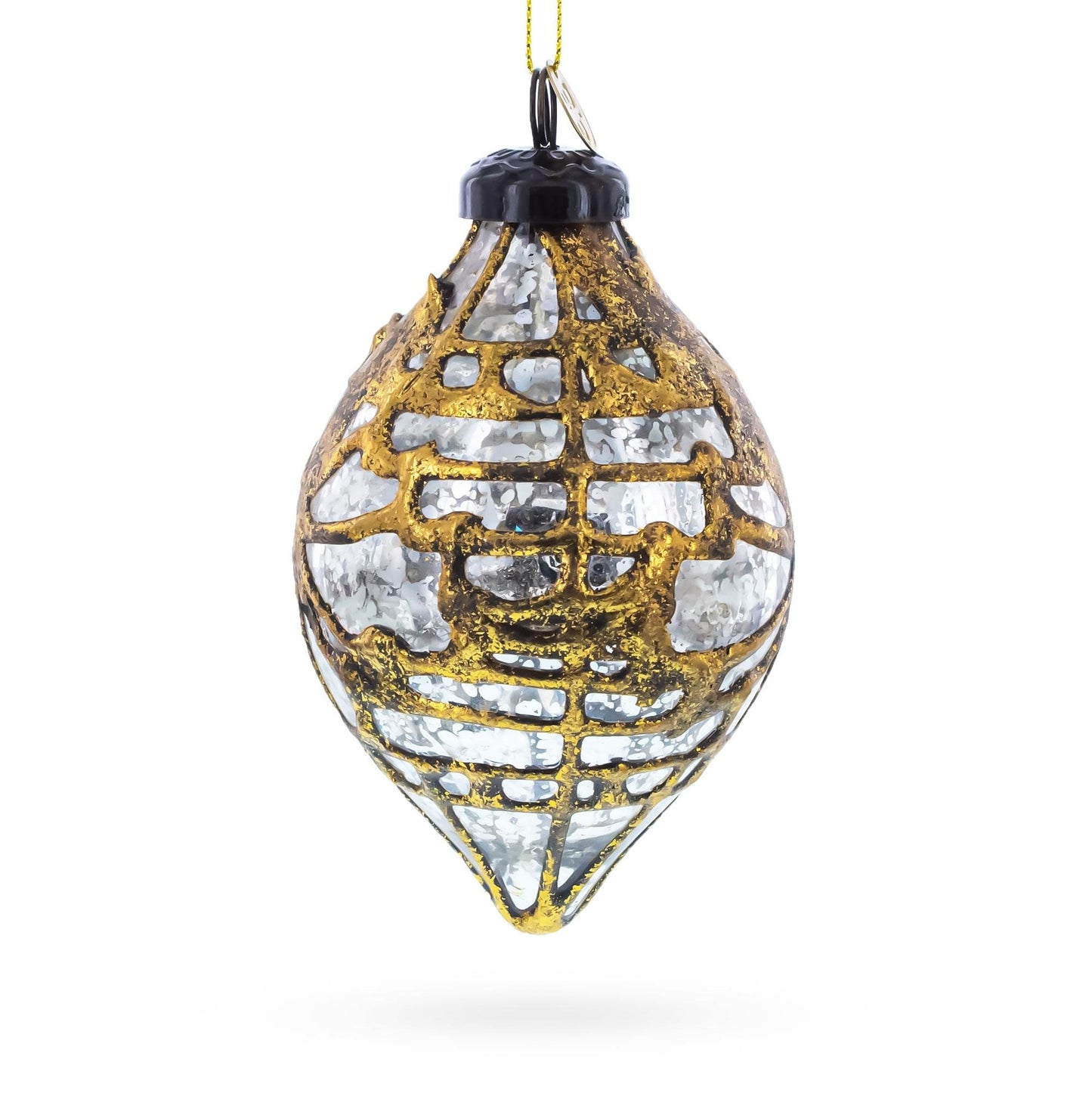 Rustic Teardrop with Gold Filigree Clear Glass Christmas Ornament