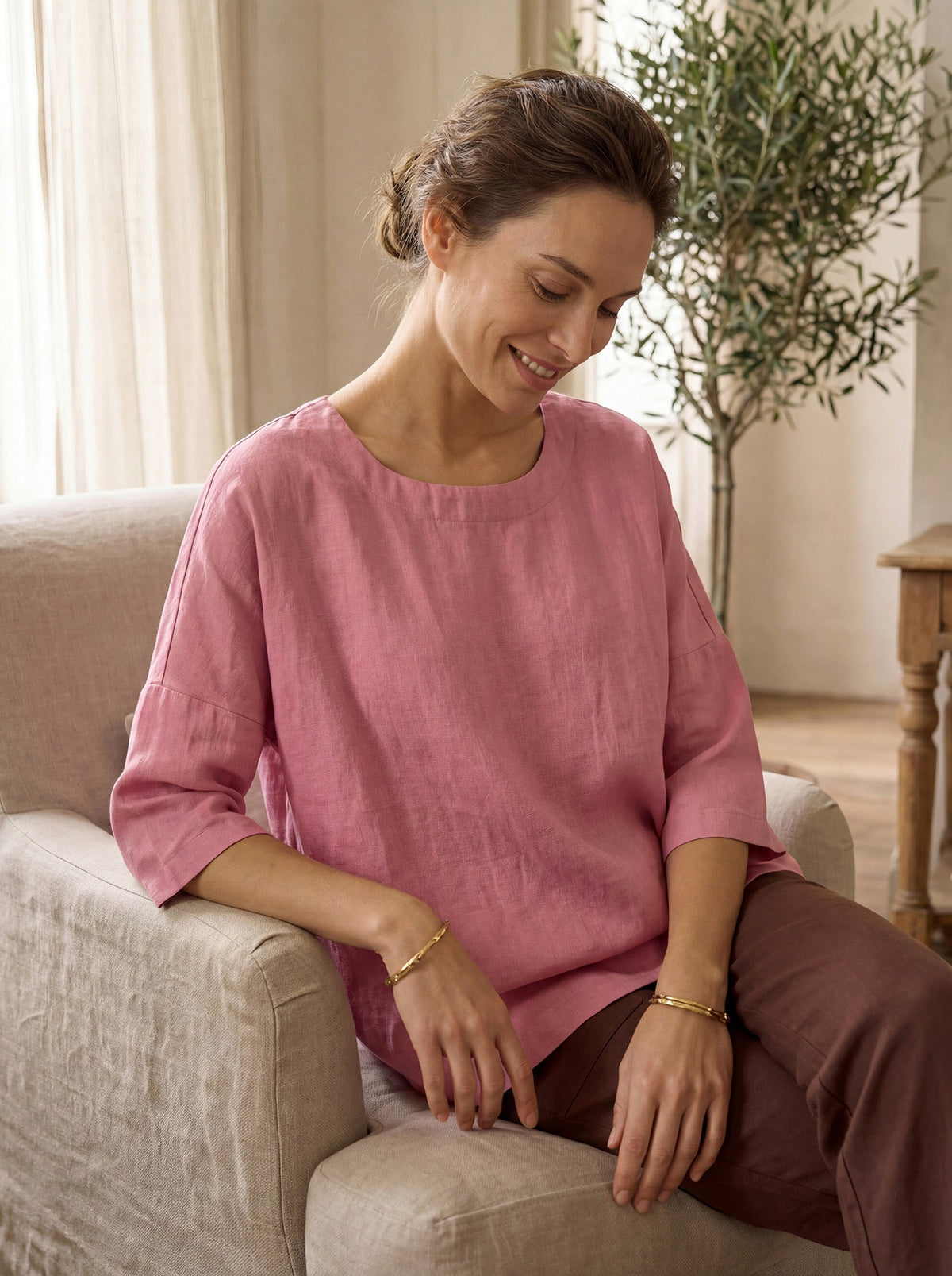 a woman sitting in a chair