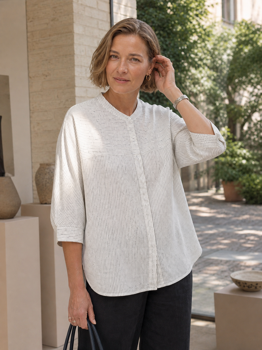 100% Linen Striped Three-Quarter Sleeve Shirt SKYLAR