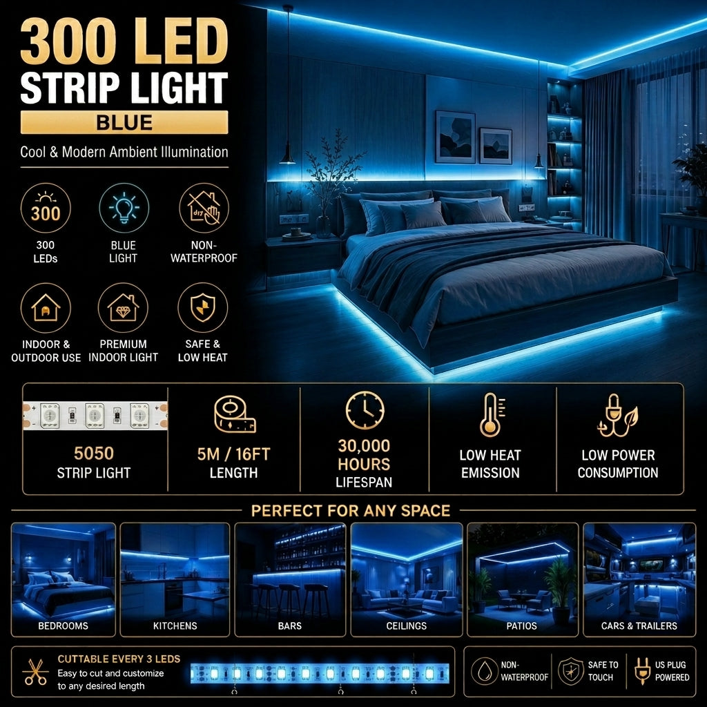5050 Strip Light 300 LED 5M Non-Waterproof - Blue