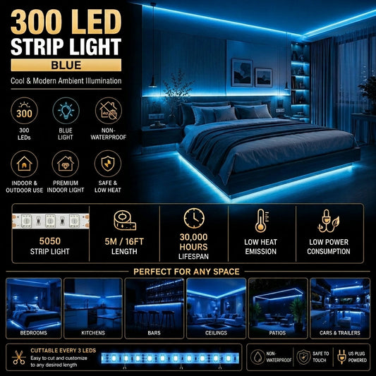 5050 Strip Light 300 LED 5M Non-Waterproof - Blue