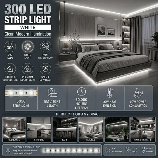 5050 Strip Light 300 LED 5M Non-Waterproof - White