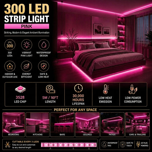 Strip Light 300 LED 5M Waterproof - Pink