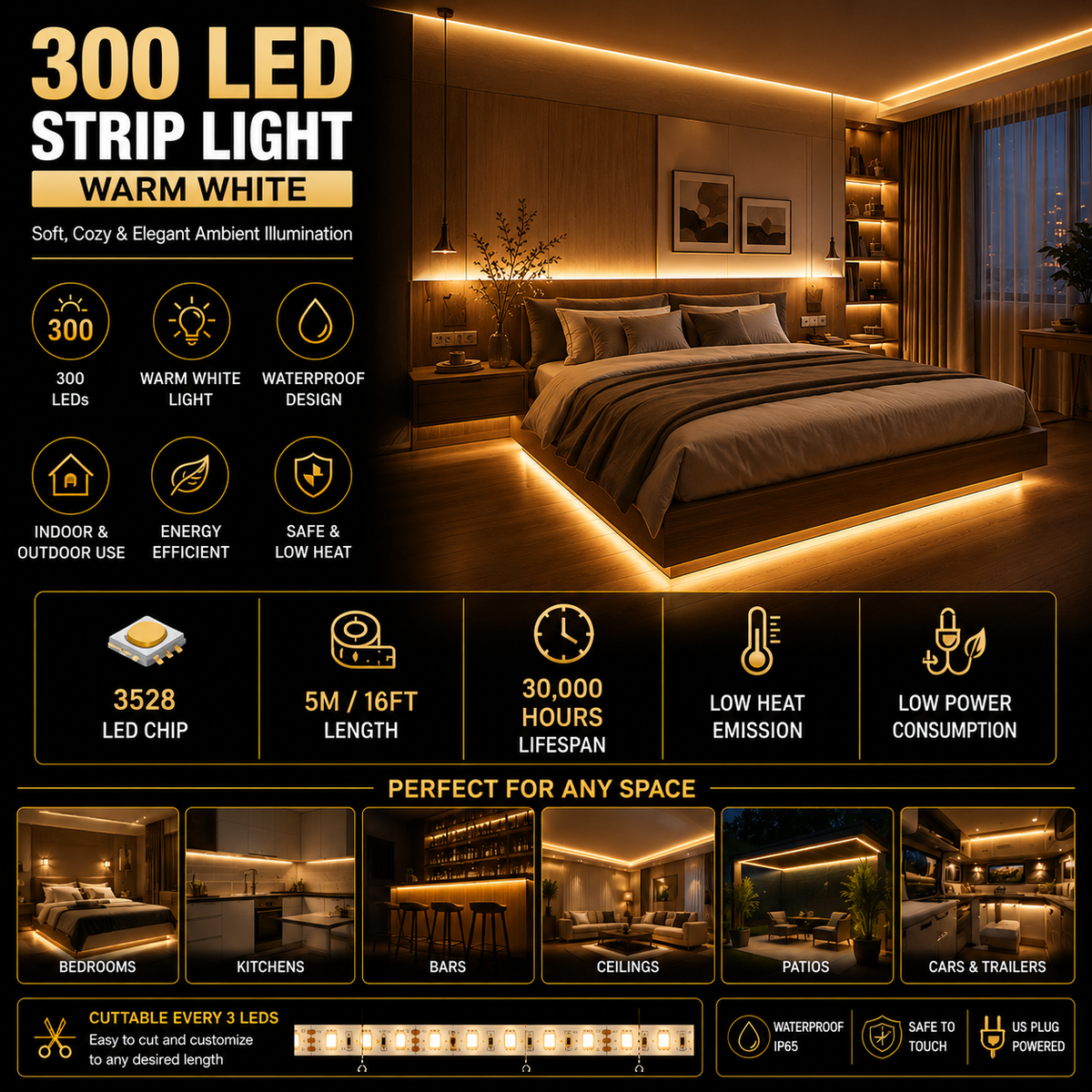 a poster of a bedroom with lights