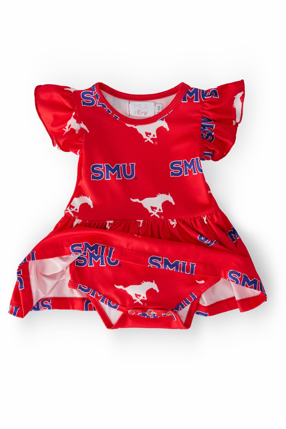 a red dress with white horses on it
