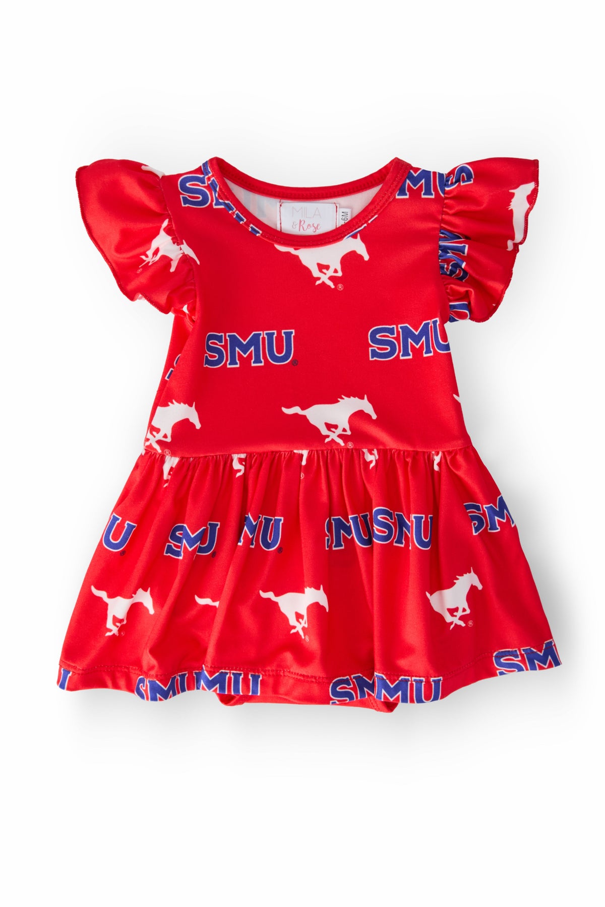 a red dress with white horses on it