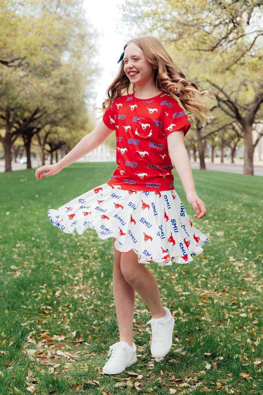 SALE SMU White Mustang Ruffle Twirl Skort