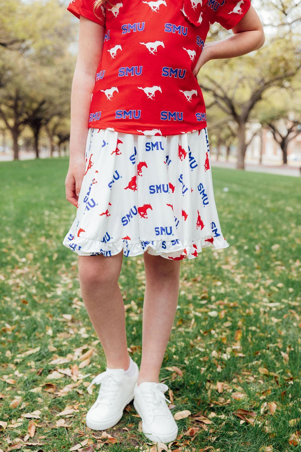 SALE SMU White Mustang Ruffle Twirl Skort