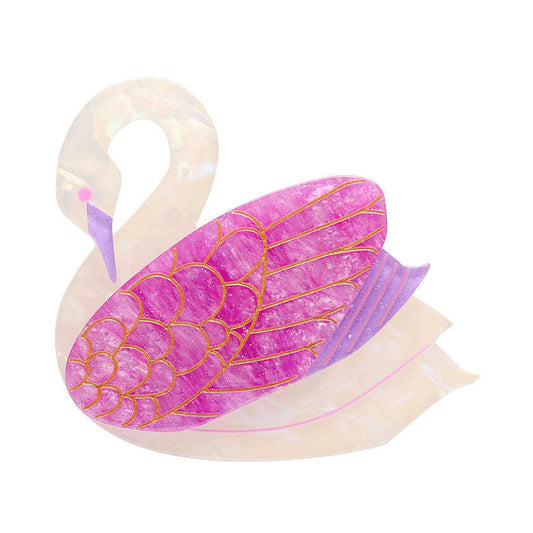 a pink and white swan