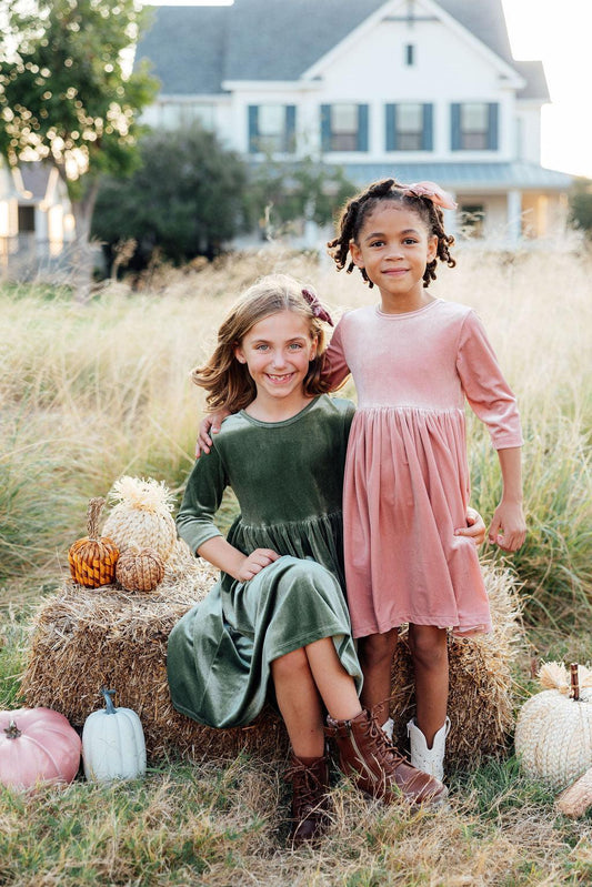 Sage Velvet Twirl Dress