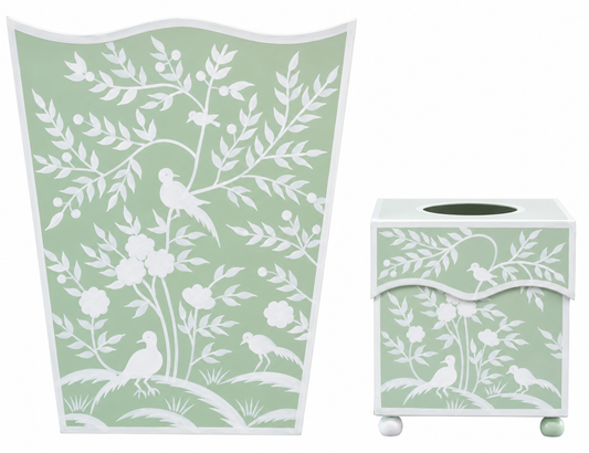 Green Bird & Vine Wastepaper Basket & Tissue (2 Options)