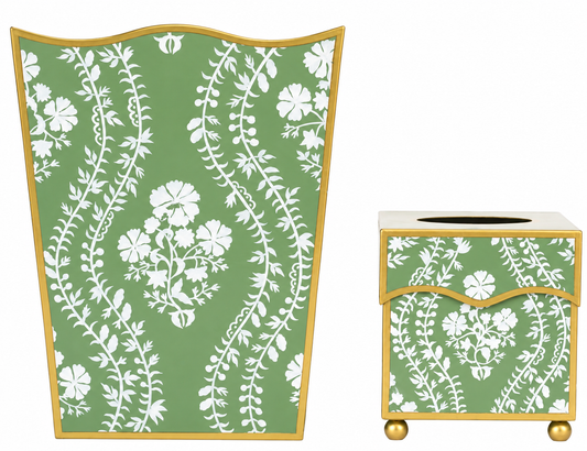 Green Floral Trellis Wastepaper Basket & Tissue (2 Options)