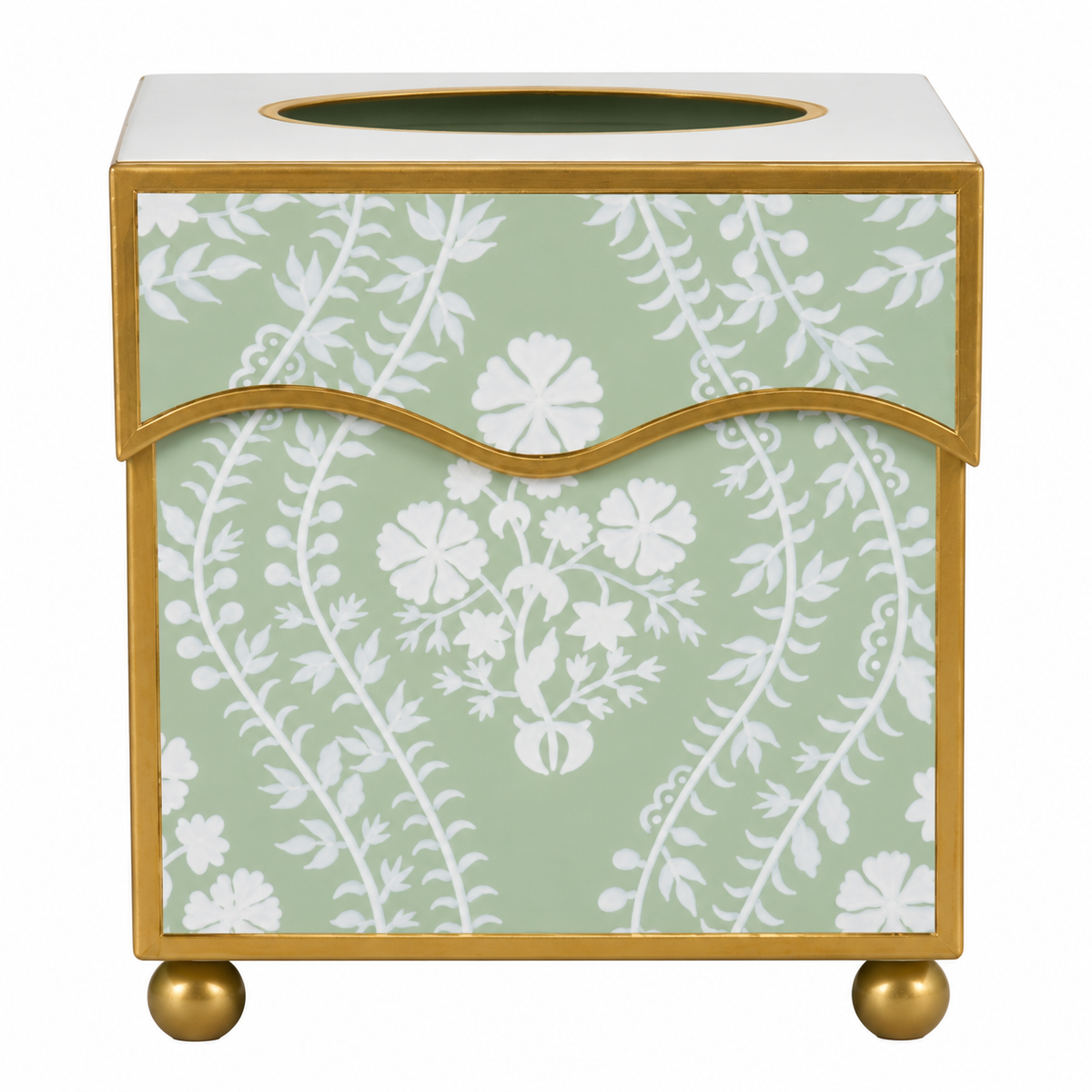 Sage Green Floral Trellis Wastepaper Basket & Tissue (2 Options)
