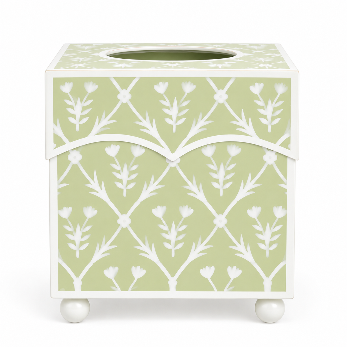 Pale Green & White Tulip Wastepaper Basket & Tissue (2 Options)