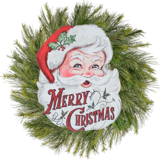 a christmas wreath with a santa claus face