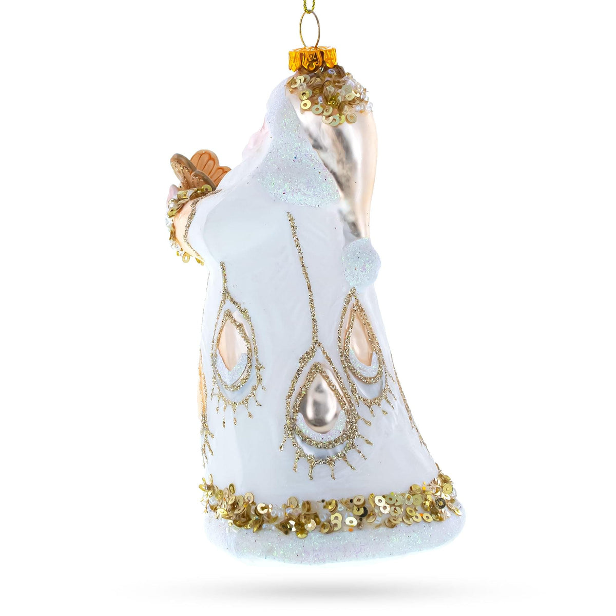 Santa in White Coat Glass Christmas Ornament
