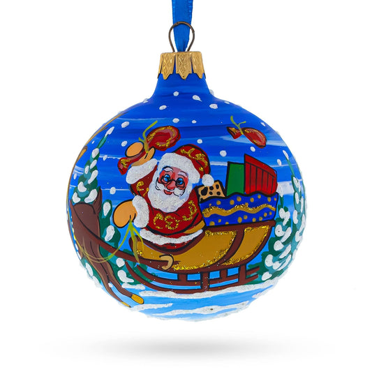 Santa in the Woods Glass Ball Christmas Ornament 3.25 Inches