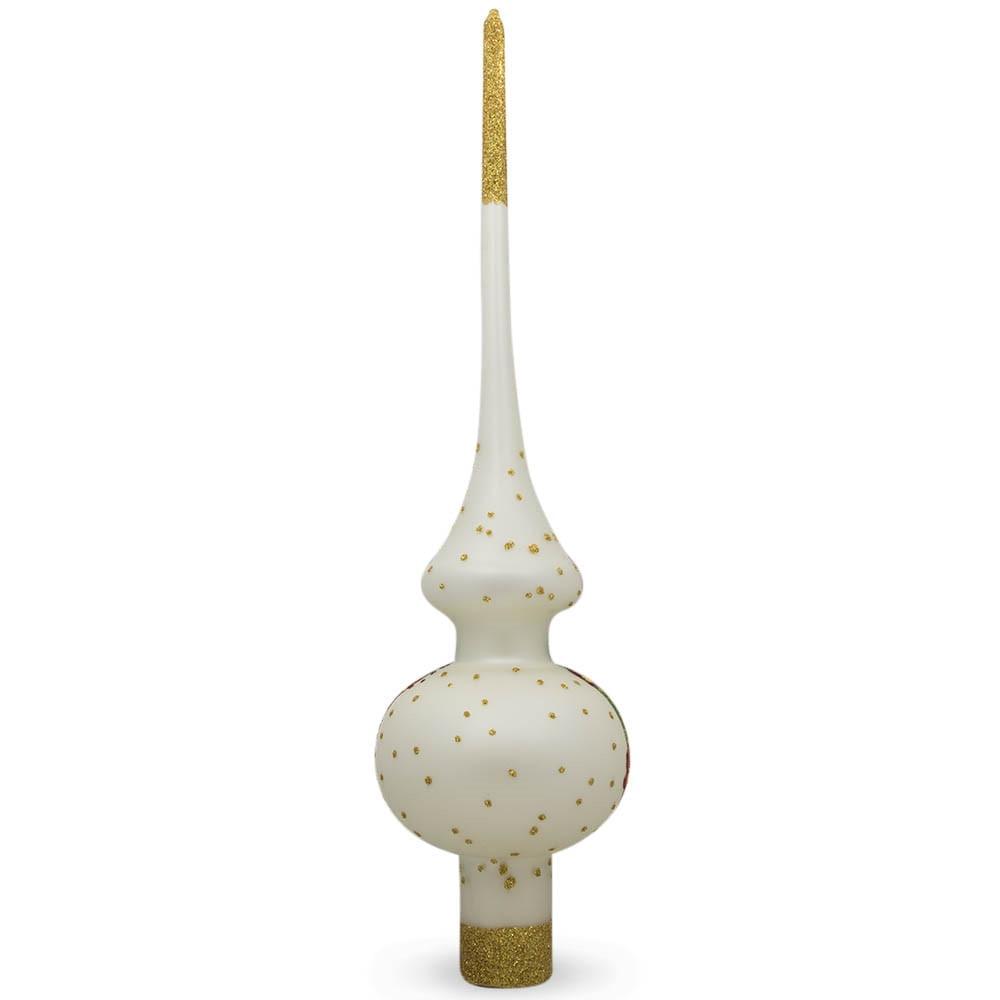 Santa on White Glass Christmas Tree Topper 11 Inches