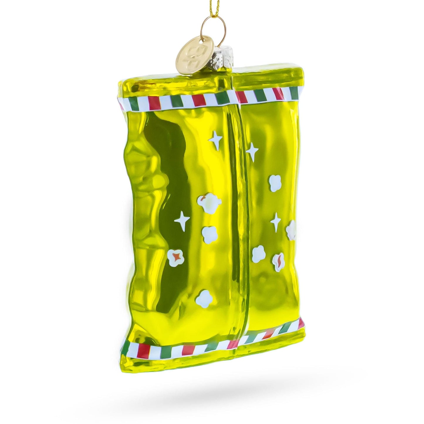 Santa’s Christmas Popcorn Bag Glass Christmas Ornament